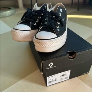 Converse Black Canvas Low-Top Platform Sneakers with White Toe